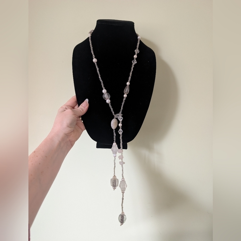 Vintage Clear And White Beaded Necklace